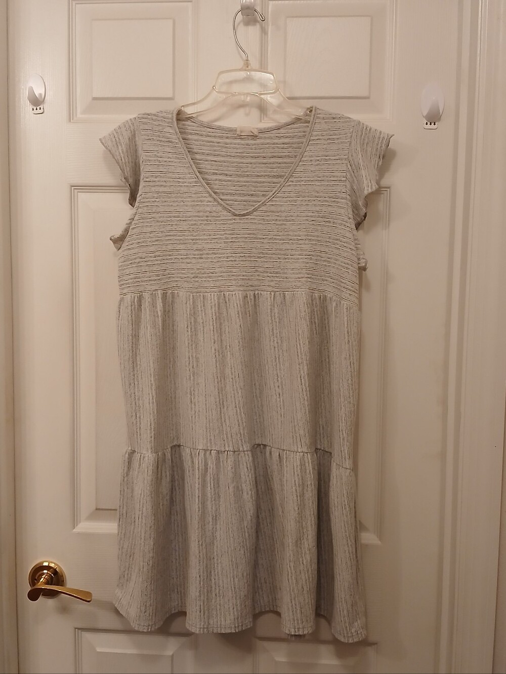 Caution To The Wind Boho Babydoll Tiered Dress Women's Size L Heather Gray